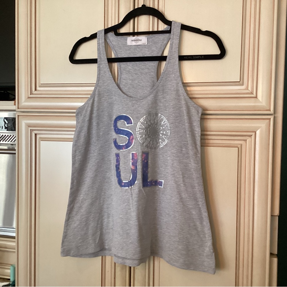 Soul cycle scoop neck, gray tank top. Size medium